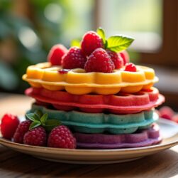 Gaufres arc-en-ciel à la framboise et au basilic : une recette facile et rapide pleine de couleurs