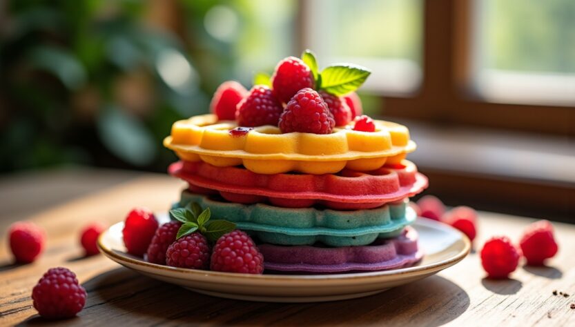 Gaufres arc-en-ciel à la framboise et au basilic : une recette facile et rapide pleine de couleurs