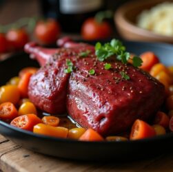 Daube de bœuf classique : savoureuse recette au vin rouge et légumes mijotés