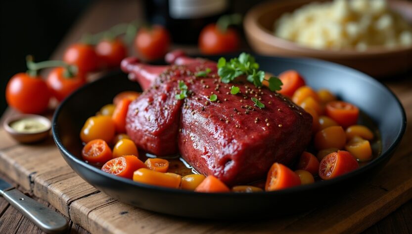 Daube de bœuf classique : savoureuse recette au vin rouge et légumes mijotés
